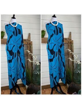Teal Blue/Black Anthurium Floral SARONG Pareo Lavalava Beach Wrap Skirt Scarf